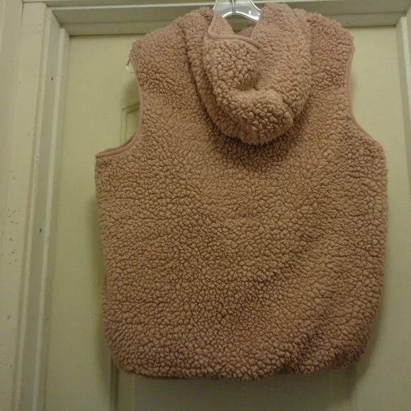 BLUSH GIRLY FUZZY TEXTURED HOODIE ZIP VEST BY WEATHERPROOF X L - Picture 2 of 4